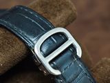 leather watch strap with a silver buckle on a brown watch band