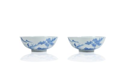 paire de bols chinois bleus et blancs
