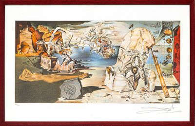 reproduction encadrée et sous passe-partout d'un tableau représentant un homme et une femme sur une plage