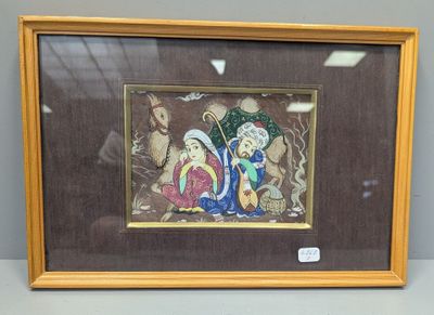 tableau représentant une crèche, dans un cadre en bois