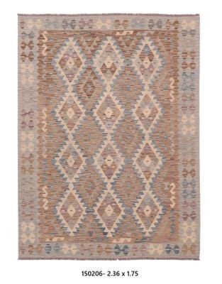 Kilim Afghan en laine Couleur Marron , grie beige 236 X 175