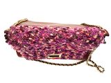 pink and brown handbag on a white background