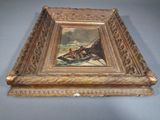 painting of a man in a boat on a body of water