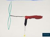 a picture of a painting of a red object on a white surface