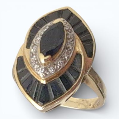 BAGUE en or jaune sertie de saphirs poids 6.5 g TDD 49 - Photo 1