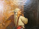 un tableau représentant une femme tenant un bâton à la main