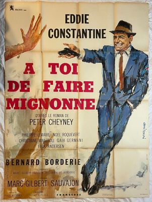 Affiche de film français pour « A toi de faire, Miggonne », représentant un homme en costume et chapeau