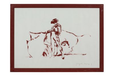 une image représentant un dessin d'un homme chevauchant un taureau