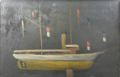 un tableau représentant un bateau, exposé dans un musée