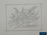 un dessin représentant un bouquet de fleurs dans un vase posé sur une table
