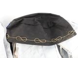 a black hat with a gold chain around it