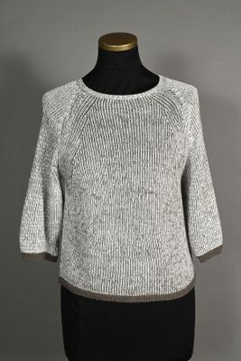 TRANSIT. Top en maille coton et lin blanc et taupe, encolure…