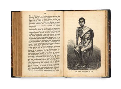 an open book with a picture of a man in a dress