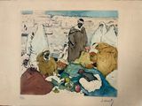 une photo d'un tableau représentant un groupe de personnes sur une plage