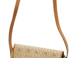 le sac est beige et possède une bandoulière marron