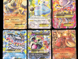 four different pokemon cards are shown on a black background