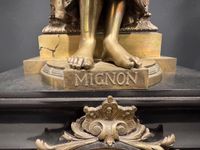 Garniture de cheminée en métal patiné et doré et socle en ma… (photo 4)