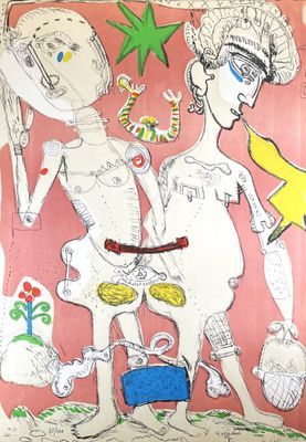 un dessin représentant un homme et une femme sur un oreiller