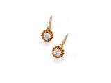 a pair of gold earrings with diamonds on a white background
