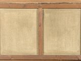 an old window with a wooden frame and a window pane on the outside