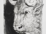 an image of a drawing of a bull with long horns
