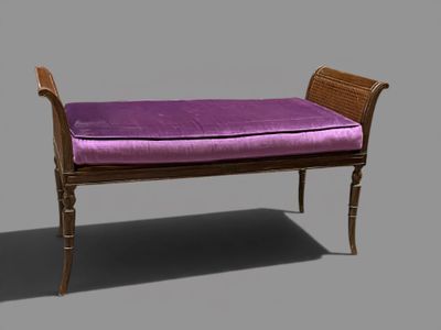 3d model of a bench with a purple cushion on top of it