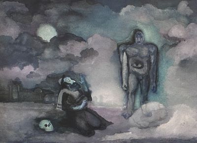 un tableau représentant un homme debout à côté d'une femme