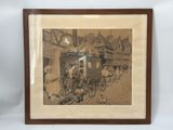 painting of a horse drawn carriage with a man on it