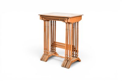 an image of a wooden table with a marble top on a white background