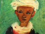 une peinture à l'huile représentant un jeune garçon coiffé d'un chapeau blanc