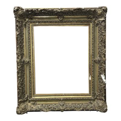 a gold picture frame with a white background
