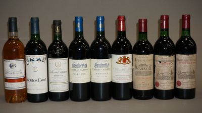 plusieurs bouteilles de vin sont alignées sur une table
