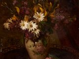 une peinture de fleurs dans un vase sur une table