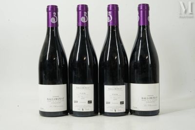 quatre bouteilles de vin sont alignées sur une surface blanche