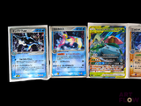 four different types of pokemon cards are displayed on a black background