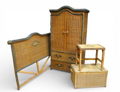 AMEUBLEMENT de chambre à coucher en rotin naturel et vert co…