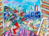 une peinture de fleurs dans un vase sur une table