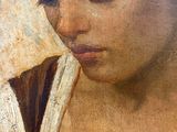painting of a woman holding a seashell in her right hand