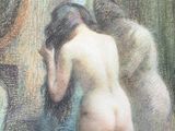 a painting of a nude woman standing in front of a mirror