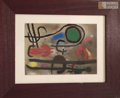 tableau représentant un oiseau et un oiseau perché sur une branche, dans un cadre en bois