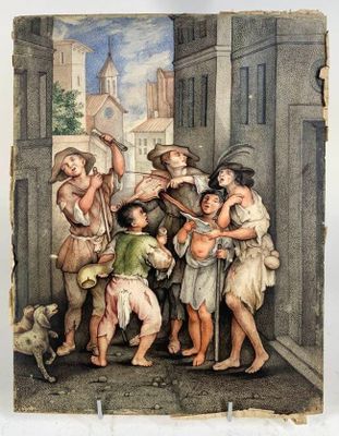 Ecole Italie du Nord vers 1700 : Le concert des jeunes mendi…