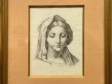 painting of a woman with a veil on her head in a gold frame