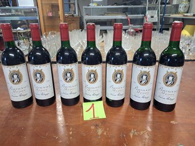 six bouteilles de vin rouge sont alignées sur une table