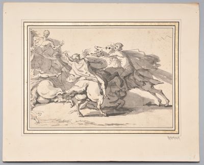 an old drawing of a group of people riding on horses