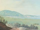 a painting of a man riding a horse on a dirt road