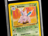 the pokemon card is in a clear plastic holder on a black background