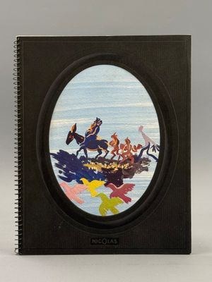 l'image d'une illustration représentant un livre sur lequel figure l'illustration d'un bateau avec des personnes à bord