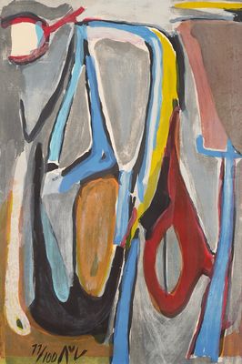 une peinture représentant des ciseaux et une paire de ciseaux posés sur une table