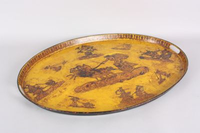 grand plateau en tôle peinte et papiers collés représentant … - Photo 1