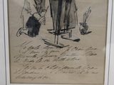 an old drawing of a man and a woman standing next to each other